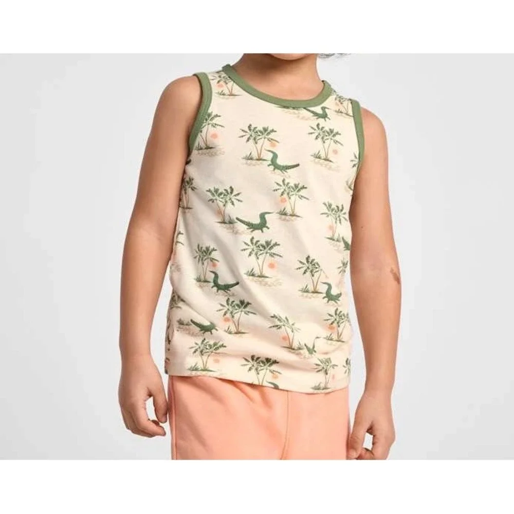 The Childrens Place Boys Tank Top Alligator Palm Tree Tropical Cream  12-18M